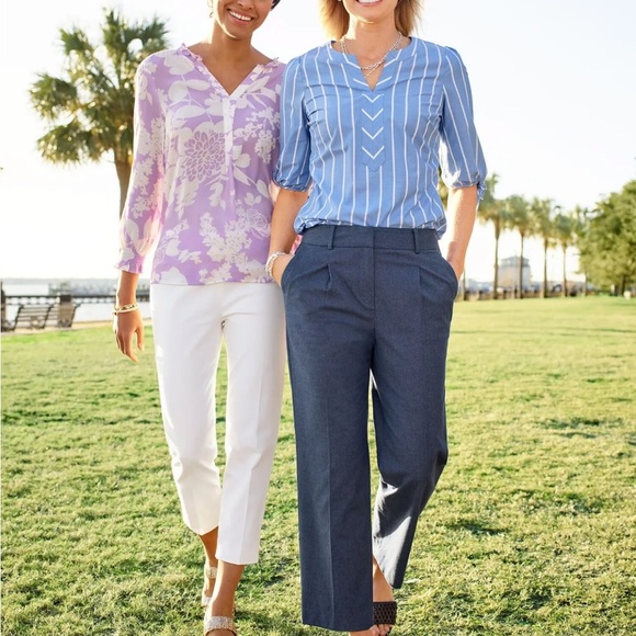 TALBOTS  Top Blouse Blue& White, Size Large,  New Arrival, NWOT - Picture 2 of 2
